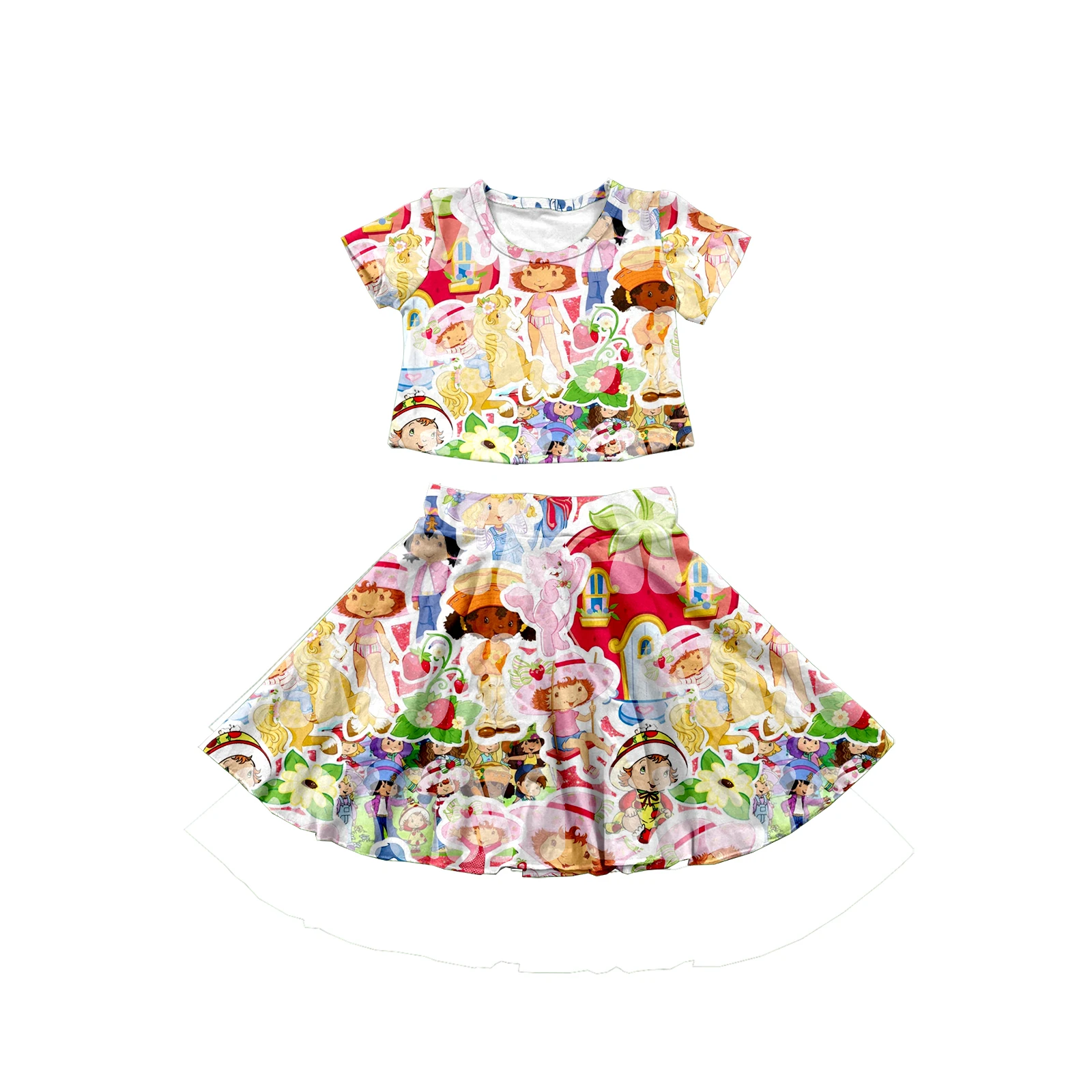 Children's new boutique round neck short sleeve cartoon little girl pattern short top with printed princess skirt suit
Children's new boutique round neck short sleeve cartoon little girl pattern short top with printed princess skirt suit