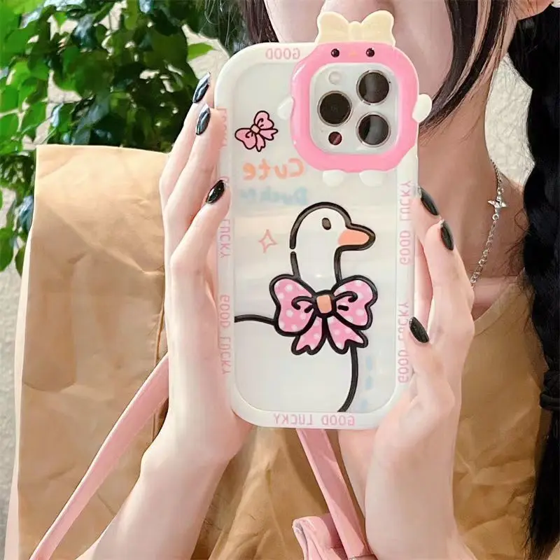 

Cute Bow Little White Duck Soft Silicone Phone Case For IPhone8 7 11 12 13 Pro Max X XS Max XR Plus SE2 SE3 7Plus MINI