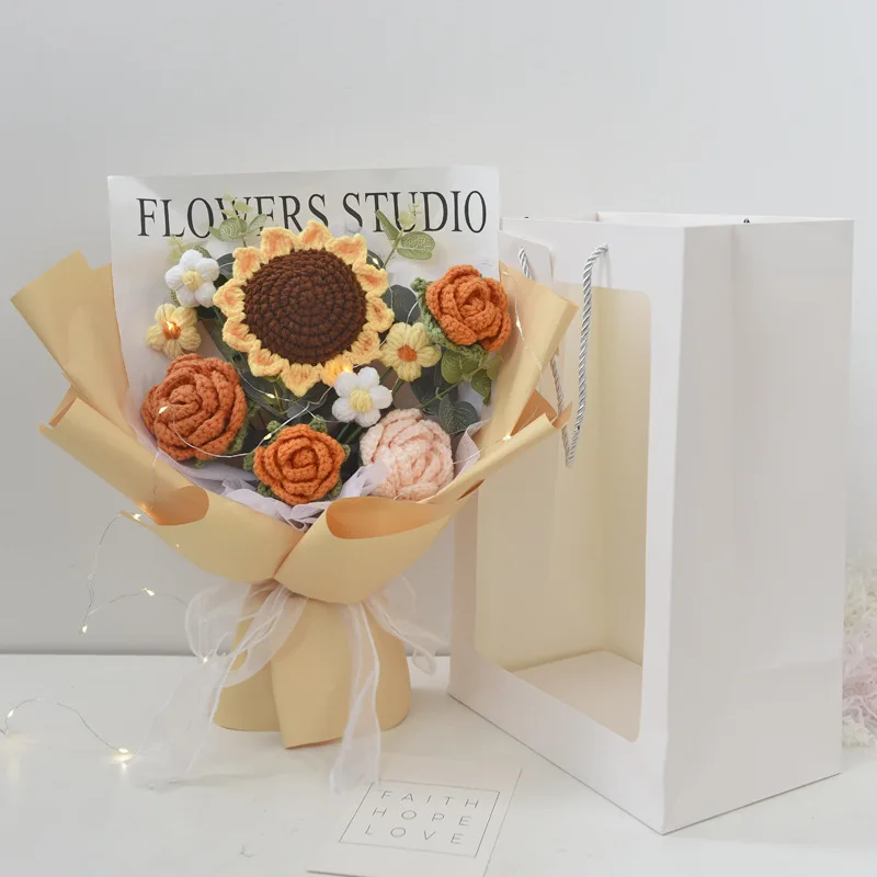 Knitting Flowers Rose Sunflower Artificial Handmade Flowers Bouquet with light String and Bag Wedding Decor Hand-woven Flower
Knitting Flowers Rose Sunflower Artificial Handmade Flowers Bouquet with light String and Bag Wedding Decor Hand-woven Flower