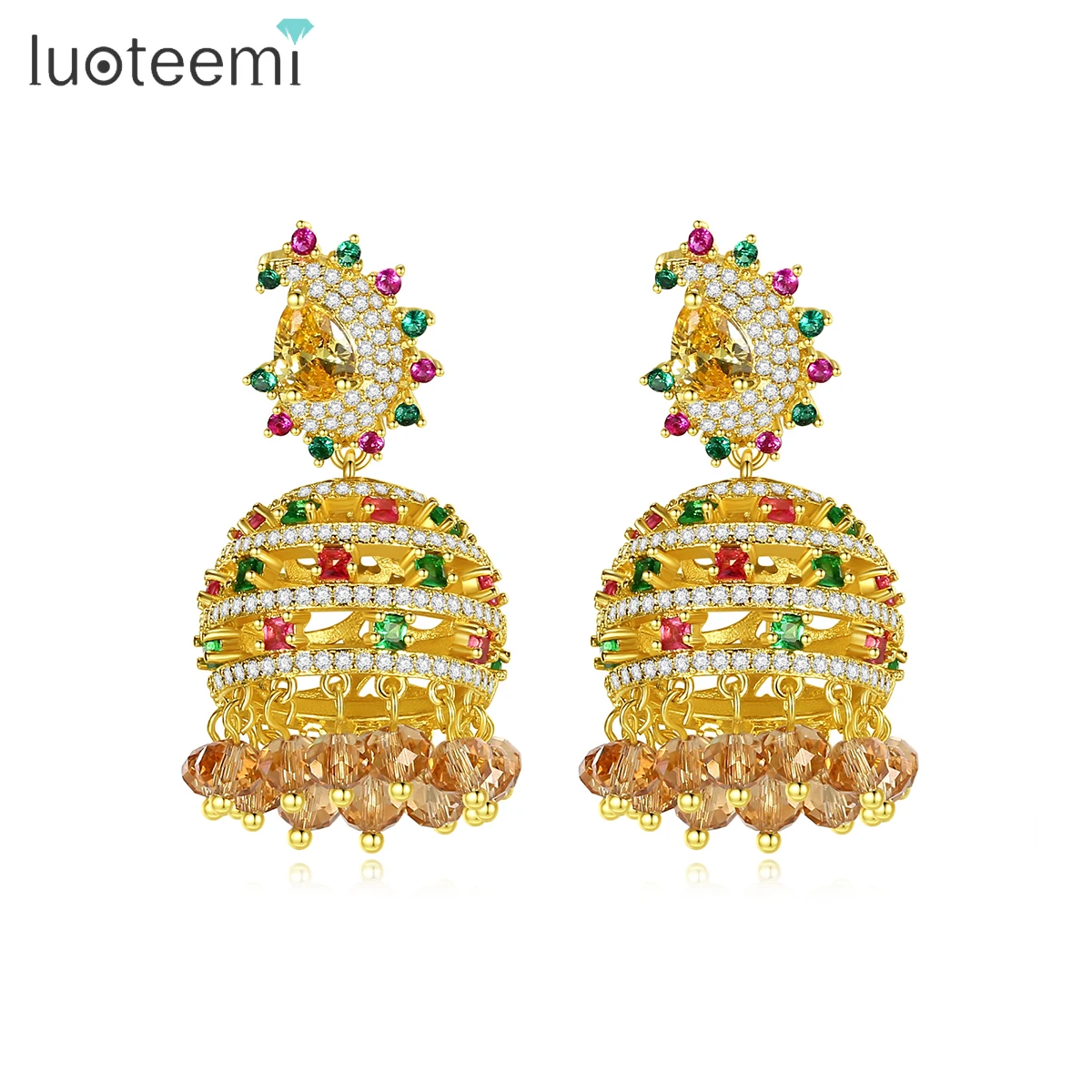 LUOTEEMI Multicolor Pakistan Bell Drop Earrings for Women Bridals Shiny Cubic Zircon Delicated Tassel Big Fashion Jewelry Gift
LUOTEEMI Multicolor Pakistan Bell Drop Earrings for Women Bridals Shiny Cubic Zircon Delicated Tassel Big Fashion Jewelry Gift
