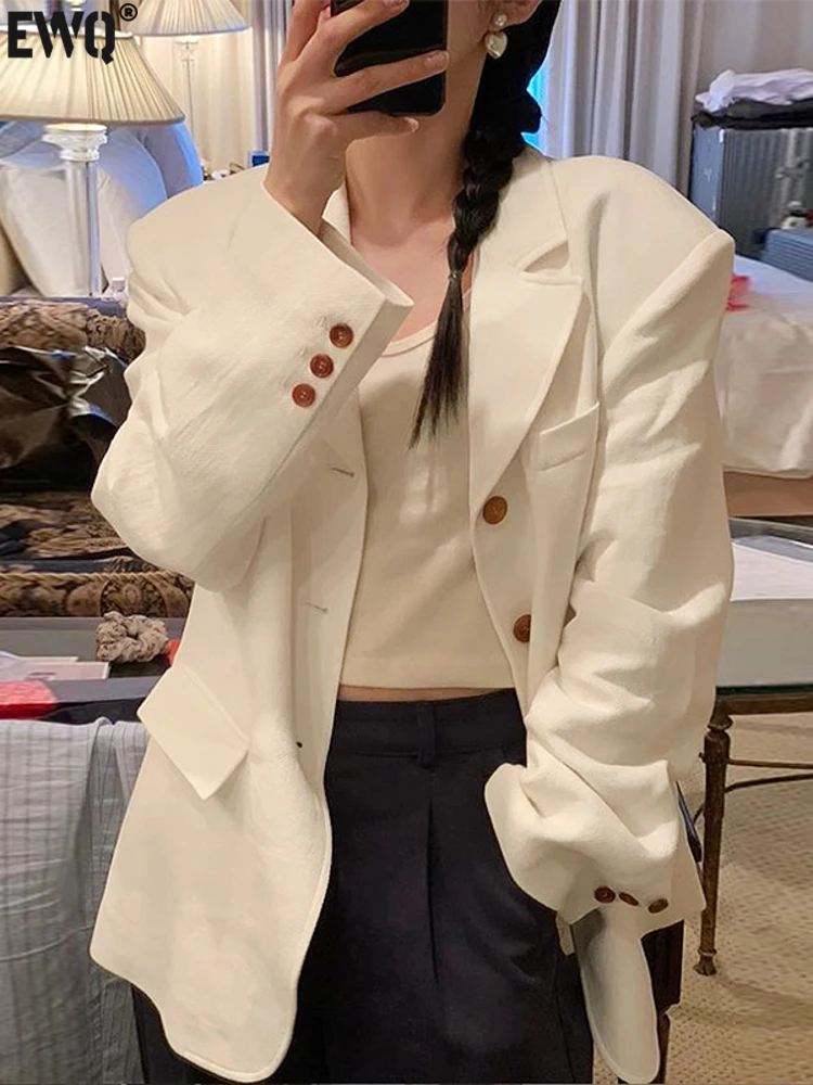

Женский однобортный пиджак [EWQ], белый пиджак свободного покроя с длинным рукавом, в Корейском стиле, новинка сезона осень-зима 2023, 16U4162