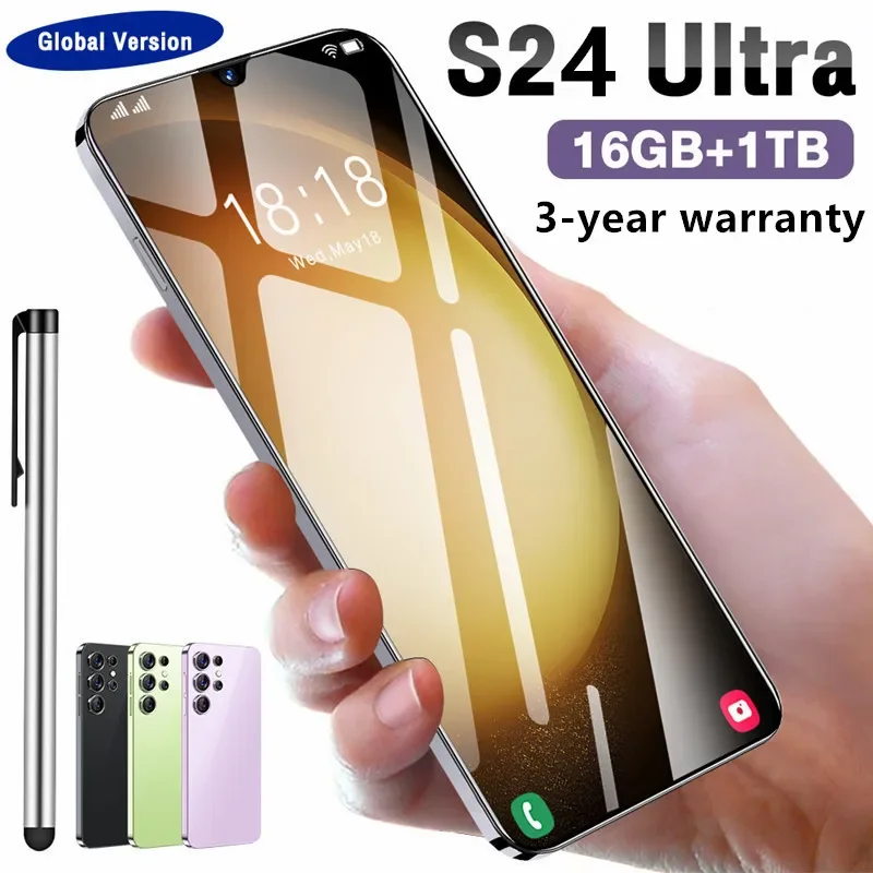 

S24 ультра мобильные телефоны 6,8 HD экран смартфон оригинальный 16G + 1T 5G Dual Sim Celulares Android разблокированный 72MP 6800mAh сотовый телефон