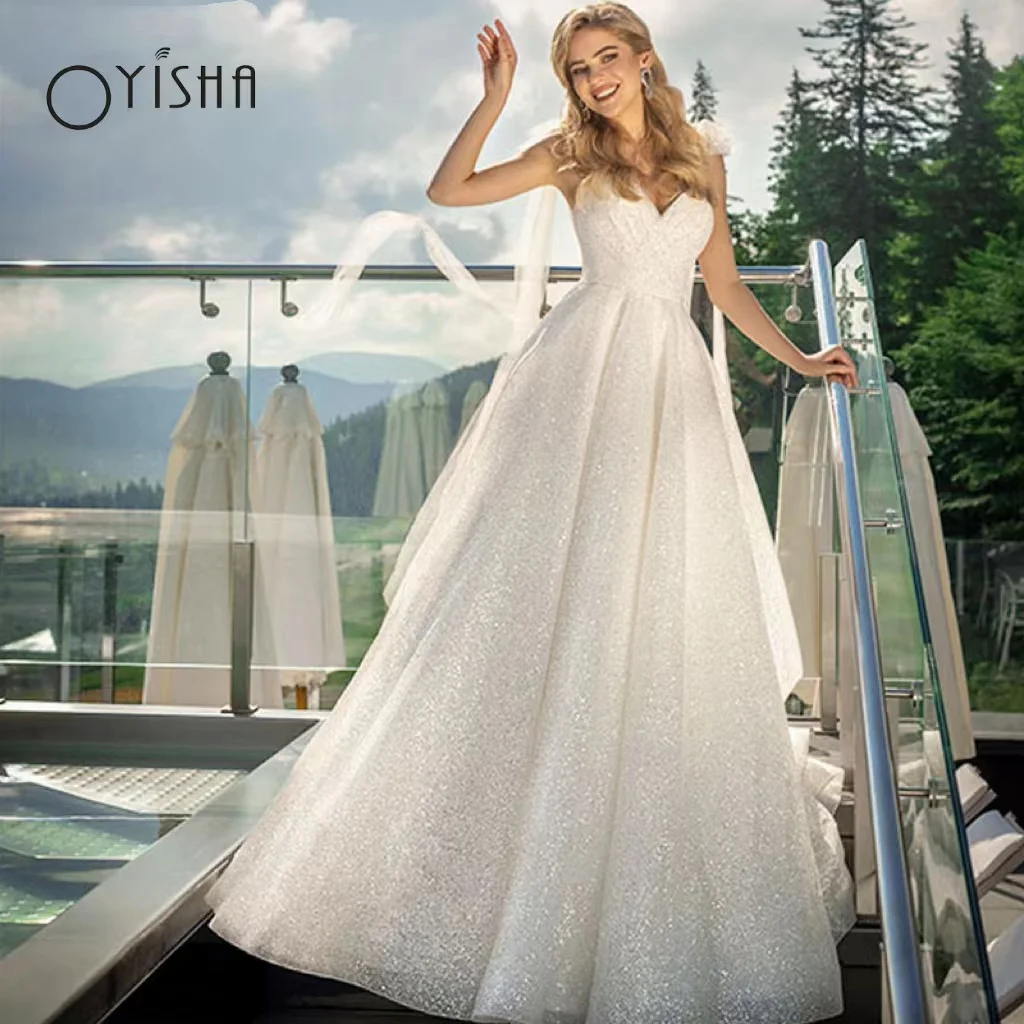 OYISHA Shiny Wedding Dresses For Women‘s Sweetheart A-Line Backless Lace-up Back Princess Off Shoulder Bride Gown Robe De Marié
OYISHA Shiny Wedding Dresses For Women‘s Sweetheart A-Line Backless Lace-up Back Princess Off Shoulder Bride Gown Robe De Marié