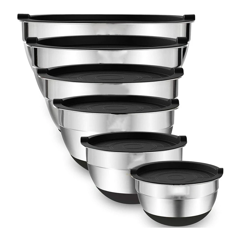 Mixing Bowls With Airtight Lids,6 Piece Stainless Steel Metal Nesting Storage Bowls, Non-Slip Bottoms
Mixing Bowls With Airtight Lids,6 Piece Stainless Steel Metal Nesting Storage Bowls, Non-Slip Bottoms