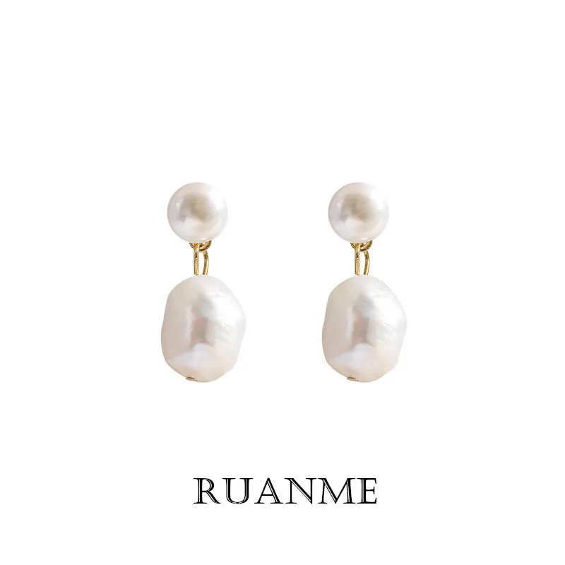 

French Irregular Baroque Natural Freshwater Pearl Earrings Fashion Contracted Expensive Gas Socialite Stud earrings Jewelry