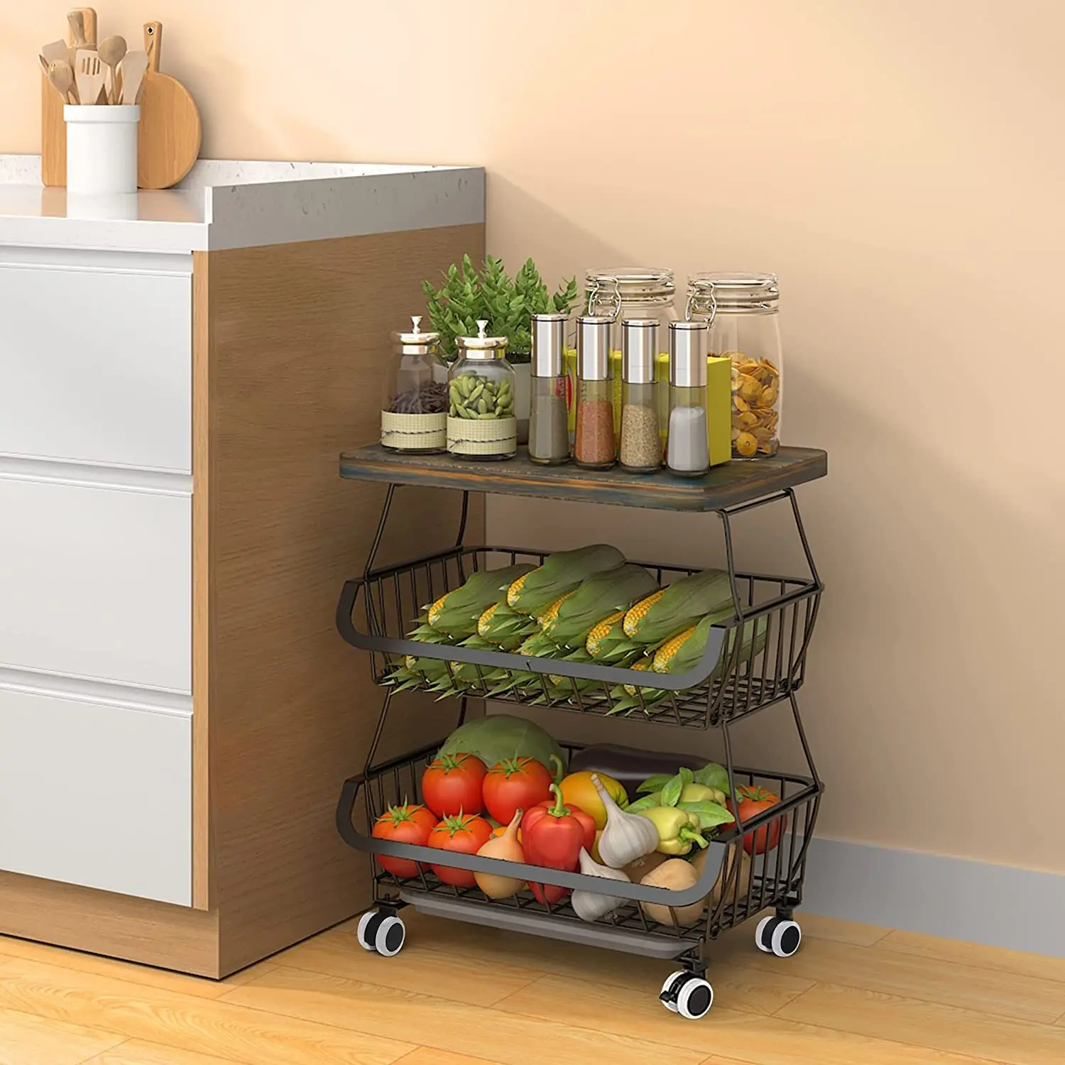 Новая Корзина для фруктов с деревянной крышкой для кухни, 3-ярусные корзины для хранения фруктов и овощей с колесами для кухни, Кухонное хранилище
Новая Корзина для фруктов с деревянной крышкой для кухни, 3-ярусные корзины для хранения фруктов и овощей с колесами для кухни, Кухонное хранилище