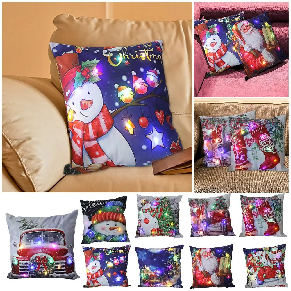 

Led Light Christmas Pillowcase Santa Elk Snowflake Xmas Pillow Cushions Car Sofa Home Cover Christmas Glowing Decoration Be B6z4