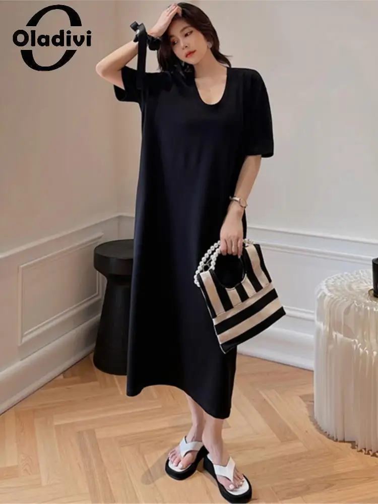 Oladivi L-3XL Big Size Women Solid Black Color Cotton Straight Midi Dress Korean Style Ladies Casual Loose Oversize Dresses 6900
Oladivi L-3XL Big Size Women Solid Black Color Cotton Straight Midi Dress Korean Style Ladies Casual Loose Oversize Dresses 6900