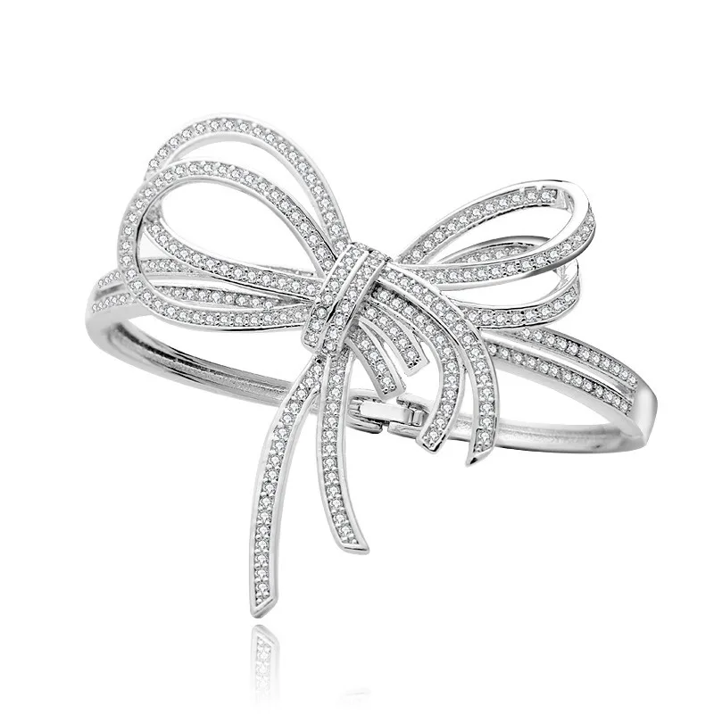 Luxury Full CZ Zircon Bowknot Bangles Platinum Plated White Crystal Cuff Bracelets for Women Lady Wedding Jewelry
Luxury Full CZ Zircon Bowknot Bangles Platinum Plated White Crystal Cuff Bracelets for Women Lady Wedding Jewelry