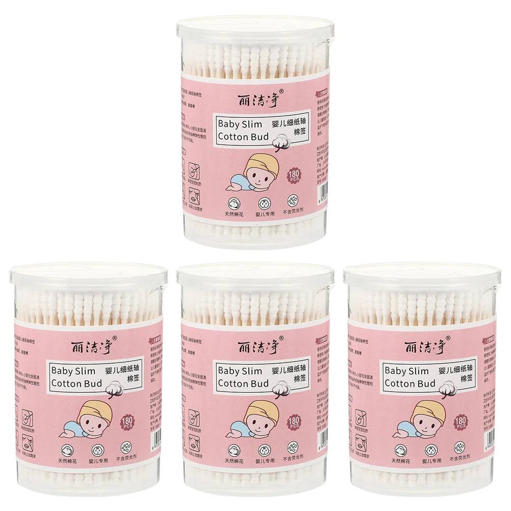 

4 Boxes Cotton Swab Organic Swabs First Aid Convenient Swaps Home Absorbent Baby Multifunction Child Double-headed