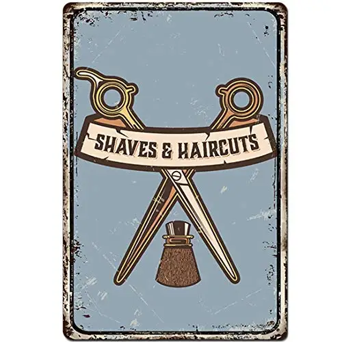 Original Vintage Design Shaves Haircut Tin Metal Signs Wall Art | Thick Tinplate Print Poster Wall Decoration for Barber Shop
Original Vintage Design Shaves Haircut Tin Metal Signs Wall Art | Thick Tinplate Print Poster Wall Decoration for Barber Shop