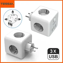 TESSAN Cube Multi-tap Electric Socket Extender with AC Outlets USB Ports Europe Korea Plug PowerCube Tee Socket Adapter for Home