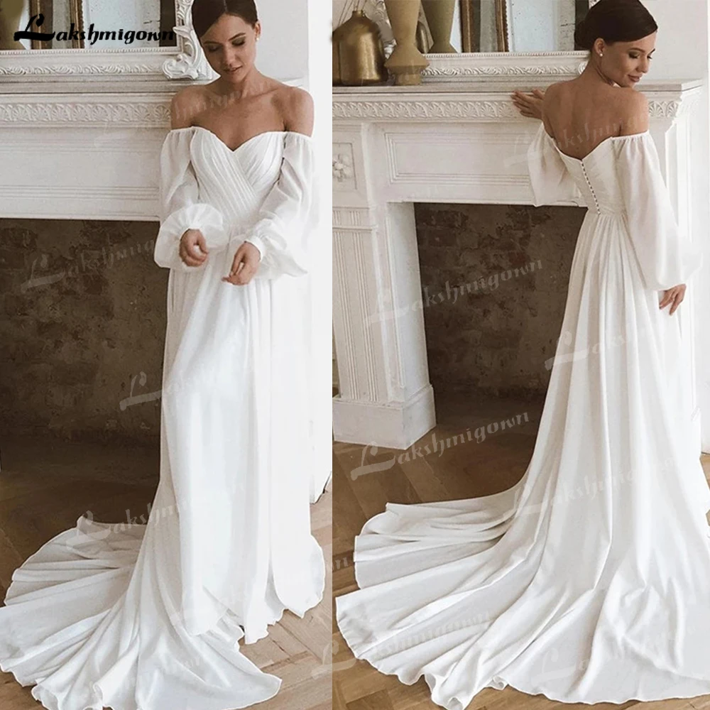 Off Shoulder Chiffon Beach Wedding Dresses Simple Boho Long Sleeves Bridal Gowns With Train For Women Robe Mariage Custom Made
Off Shoulder Chiffon Beach Wedding Dresses Simple Boho Long Sleeves Bridal Gowns With Train For Women Robe Mariage Custom Made