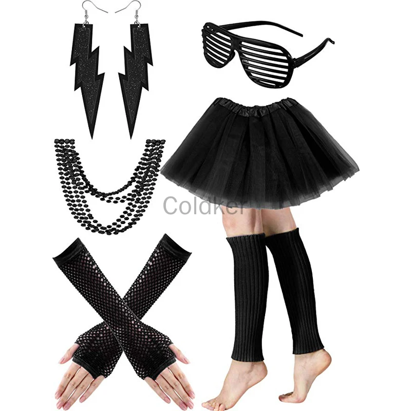 

Cosplay Costumes Women's 80s Costume Accessories Set Adult Tutu Skirt Leg Warmers Fishnet Gloves Earrings Necklace Shutter Glass