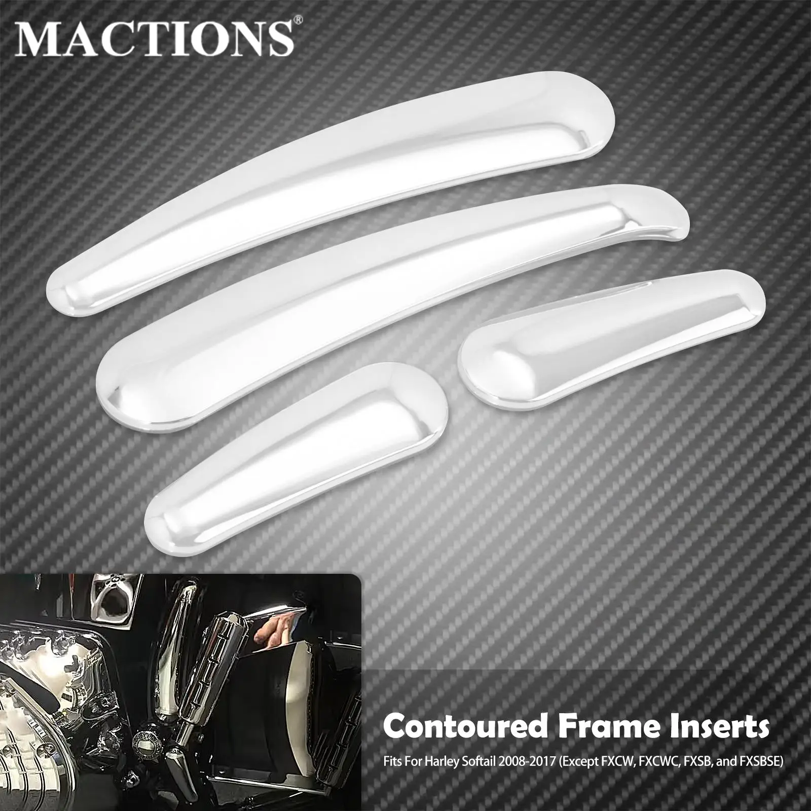 Motorcycle 3D Curved Swingarm Frame Cover Insert Chrome For Harley Softail CVO Fat Boy FLSTF Slim FLS Deluxe FLSTN 2008-2017 
Motorcycle 3D Curved Swingarm Frame Cover Insert Chrome For Harley Softail CVO Fat Boy FLSTF Slim FLS Deluxe FLSTN 2008-2017