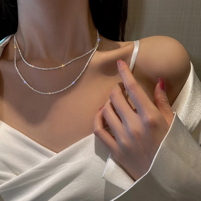 Vintage Multi-layer Sparkling Chain Choker Necklace For Women Silver Color Necklace Fashion Thin Chain Pendant Jewelry Gift
Vintage Multi-layer Sparkling Chain Choker Necklace For Women Silver Color Necklace Fashion Thin Chain Pendant Jewelry Gift