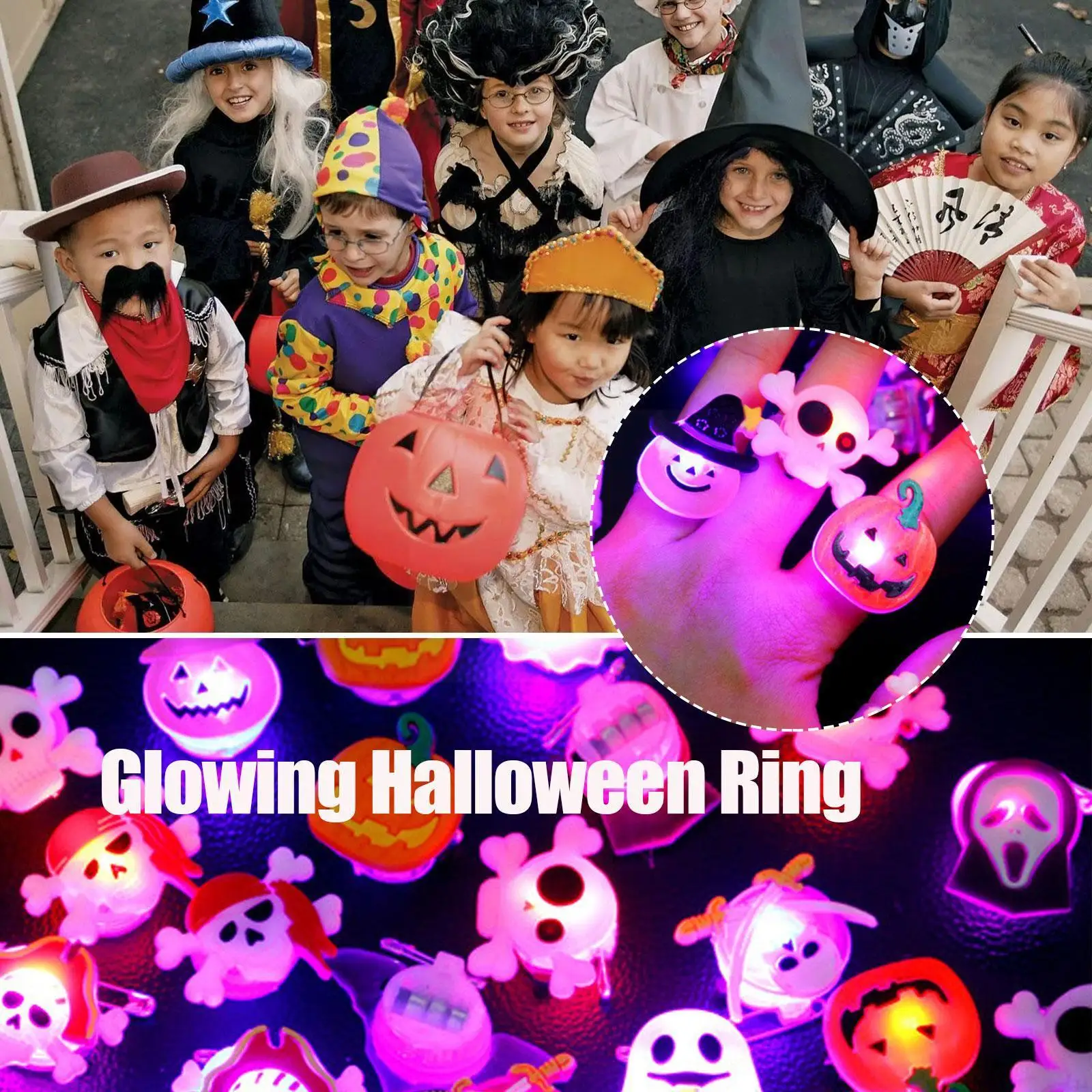 

1pc Halloween Glowing Ring Brooch Cute Led Flash Pumpkin Ghost Party Ring Bat Skull Kids Adult Gifts Brooch Funny Toys Hall Q9f3