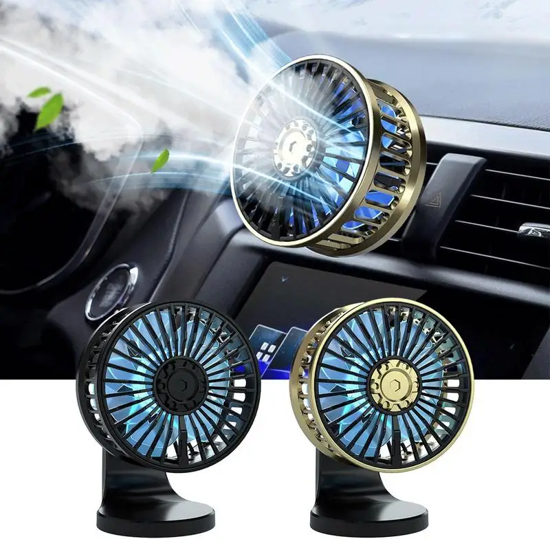 

USB Dashboard Fan With LED Colorful Light 360 Degree Rotation Car Wind Mini Twin Engine Double Fan Vanes For Neck Cooler Vehicle