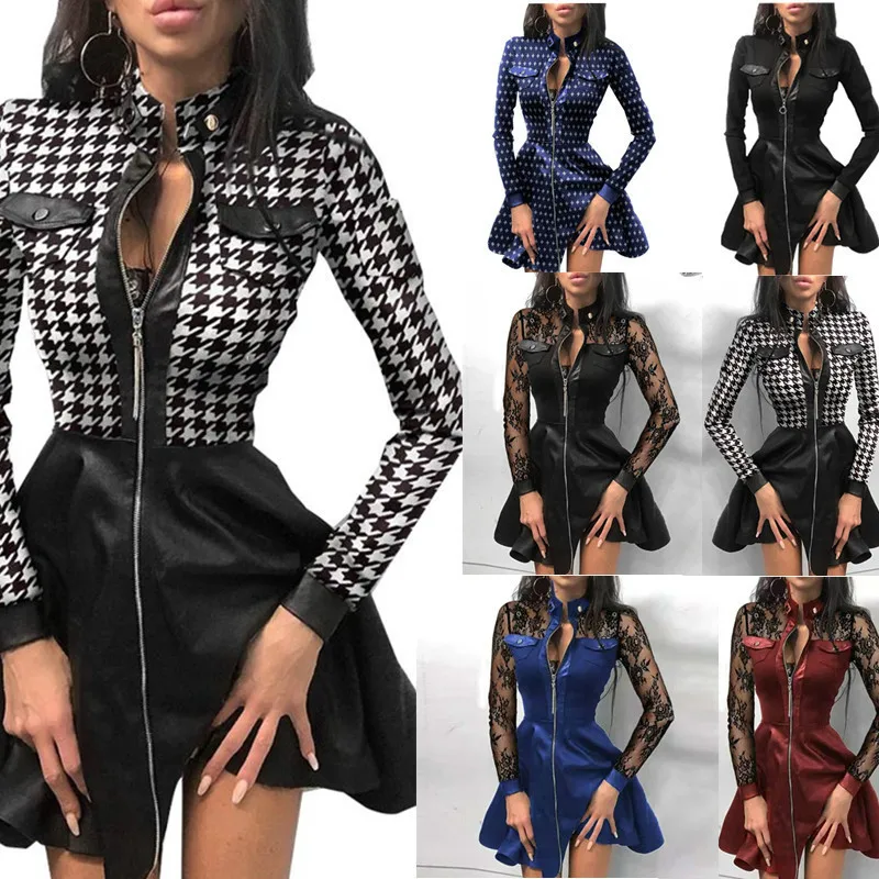 New Women Autumn Spring Dress Stand Collar Pocket Pu Leather Mini Dress Casual Female Fashion Print Zipper Long Sleeves Dress
New Women Autumn Spring Dress Stand Collar Pocket Pu Leather Mini Dress Casual Female Fashion Print Zipper Long Sleeves Dress