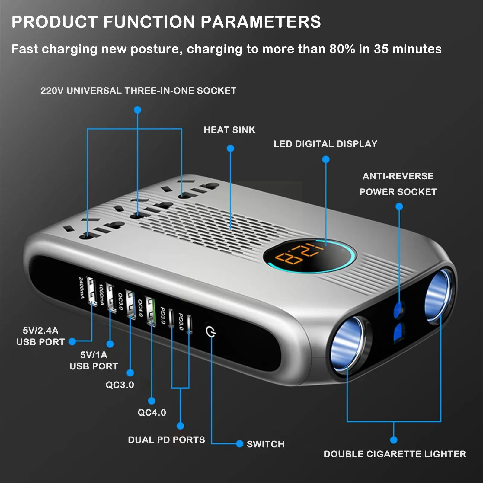6 USB Автомобильное зарядное устройство QC3.0 PD, быстрая зарядка 200 Вт 12 в 24 В, зажигалка со светодиодный Одом, 2 инвертора с 220 В на гнездо 3, инверт...
6 USB Автомобильное зарядное устройство QC3.0 PD, быстрая зарядка 200 Вт 12 в 24 В, зажигалка со светодиодный Одом, 2 инвертора с 220 В на гнездо 3, инверт...