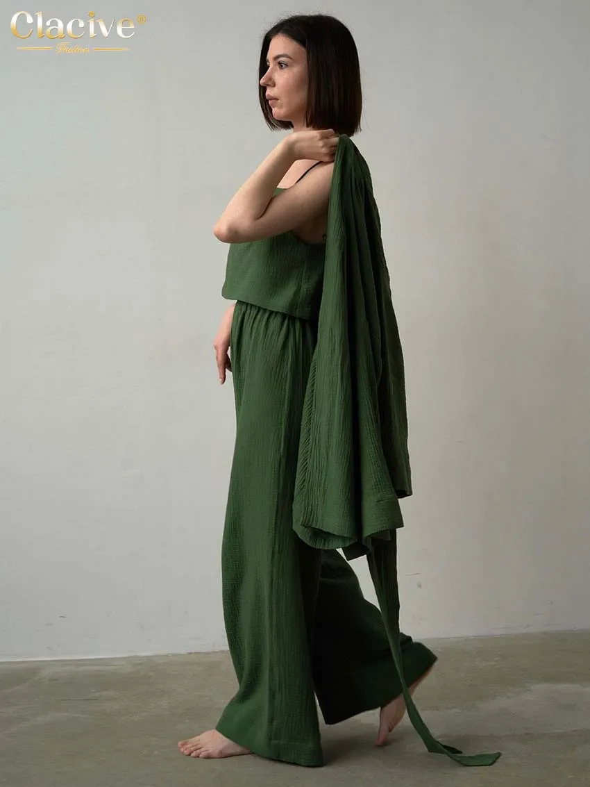 Clacive Casual Green Women Summer Suit Loose Sleeveless Tank Top With High Waist Wide Trouser Set Elegant Home Suits With Pants
Clacive Casual Green Women Summer Suit Loose Sleeveless Tank Top With High Waist Wide Trouser Set Elegant Home Suits With Pants