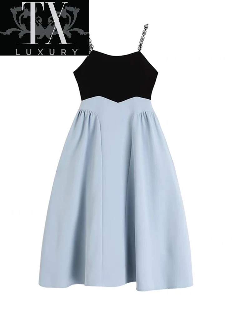 Sexy Evening 2022 French V-Neck Rhinestones Beading Spaghetti Straps Dress Mujer Chic Color Contrast A-line Vestidos Woman
Sexy Evening 2022 French V-Neck Rhinestones Beading Spaghetti Straps Dress Mujer Chic Color Contrast A-line Vestidos Woman