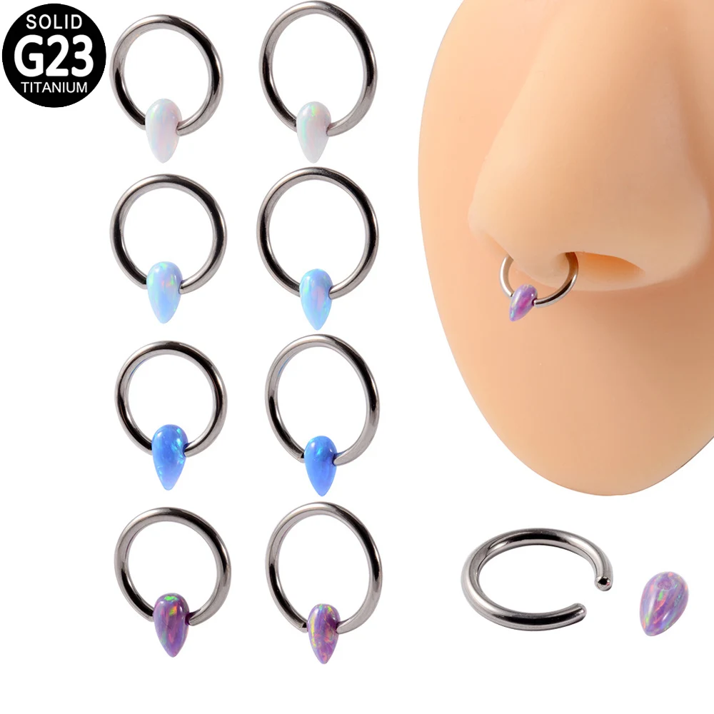 

2PCS G23 Titanium Nose Septum Ring Captive Hoop BCR Opal Drip Clip Ball Tragus Closure Nipple Bar Lips Ear Piercing Body Jewelry