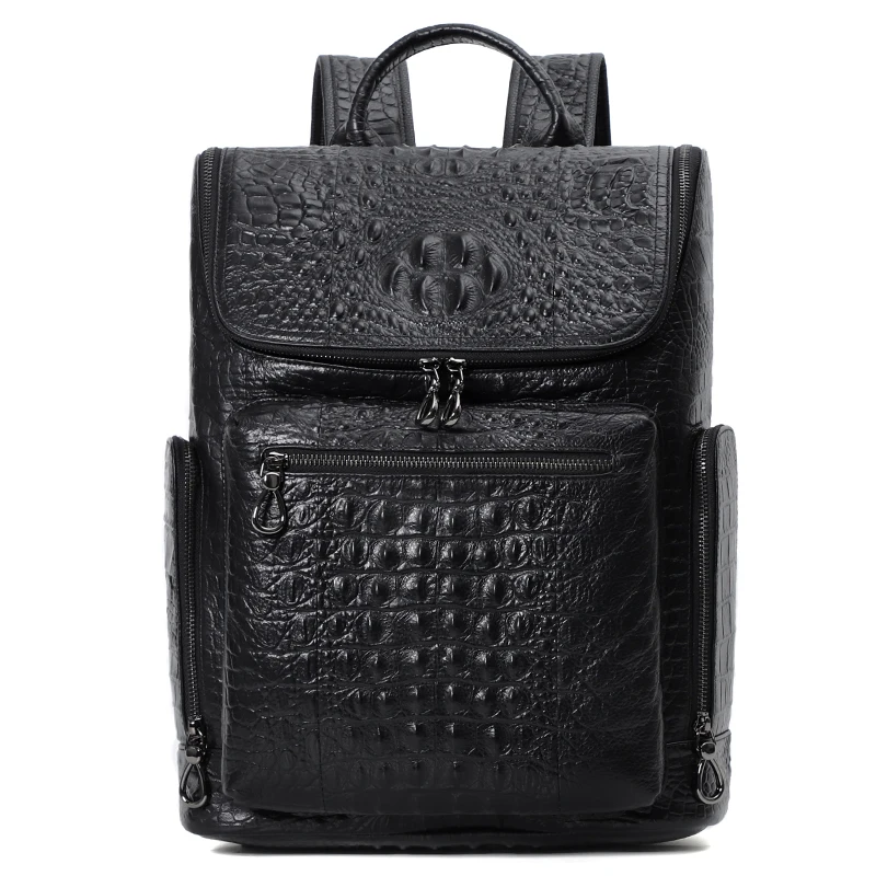

Men 15.6 inch Laptop Backpack Genuine Leather Crocodile Men Backpack Multifunction Schoolbags For Teenager mochila masculina