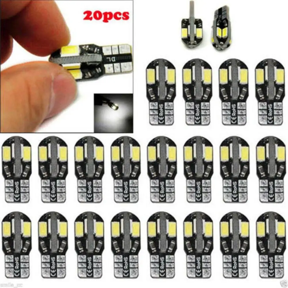 

20pcs Led Car Interior Bulb Canbus Error Free T10 5730 8SMD LED 12V White Reading Light License Plate Lights Side Marker Lamp