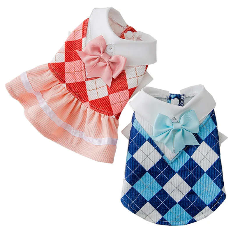 College Style Couple Pet Clothes Spring Summer Plaid T Shirt Cat Dress With Ribbon Bowknot for Kitten Cat Small Dogs Bichon York
College Style Couple Pet Clothes Spring Summer Plaid T Shirt Cat Dress With Ribbon Bowknot for Kitten Cat Small Dogs Bichon York