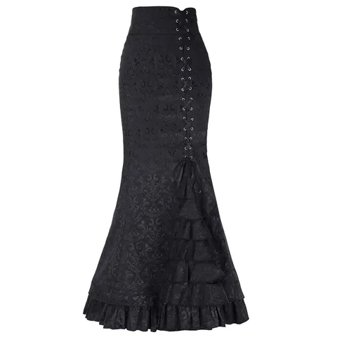 Облегающая женская юбка в стиле панк с оборками, Жаккардовая юбка русалки, модная длинная облегающая юбка в готическом стиле для Хэллоуина, Викторианского стимпанк