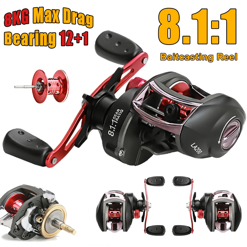 Baitcasting Reel 8KG Drag High Speed 8.1:1 Gear Ratio 12+1BB Saltwater Fishing Reel Left/Right Hand Lure Fishing Coil Tackles
Baitcasting Reel 8KG Drag High Speed 8.1:1 Gear Ratio 12+1BB Saltwater Fishing Reel Left/Right Hand Lure Fishing Coil Tackles