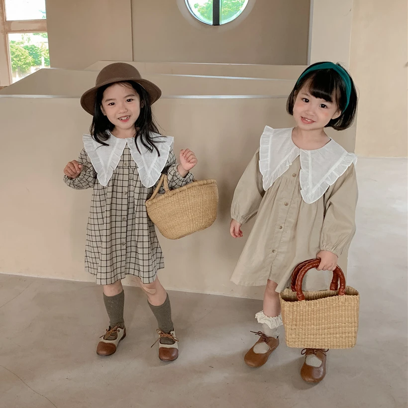 Girls Long Sleeve Dress Baby Peter Pan Lace Collar Plaid Linen Cotton Dresses Korean Style Chrildren Clothes Spring 1-6Y
Girls Long Sleeve Dress Baby Peter Pan Lace Collar Plaid Linen Cotton Dresses Korean Style Chrildren Clothes Spring 1-6Y