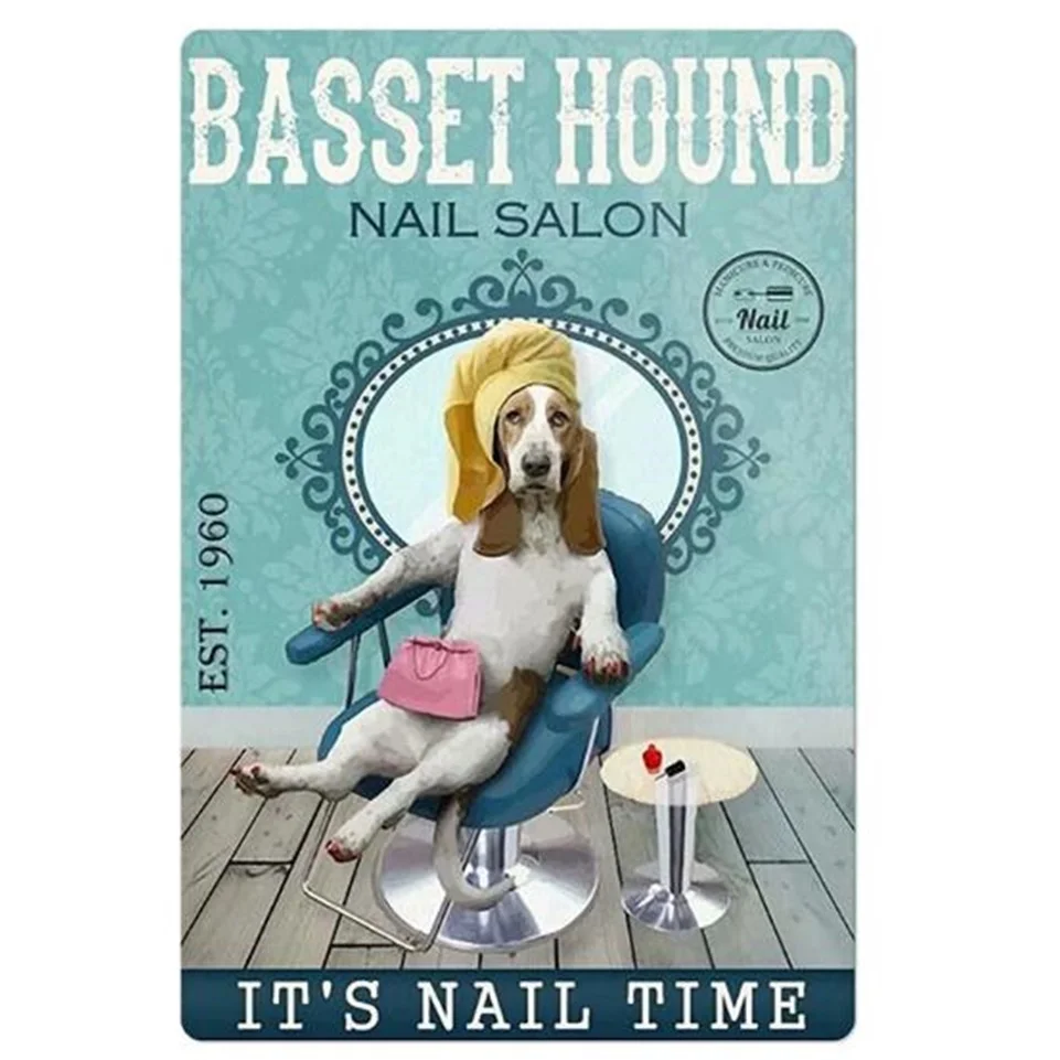 Dog Sign Basset Hound Nail Salon It's Nail Time Metal Tin Sign Plaque Vintage Home Decoration
Dog Sign Basset Hound Nail Salon It's Nail Time Metal Tin Sign Plaque Vintage Home Decoration