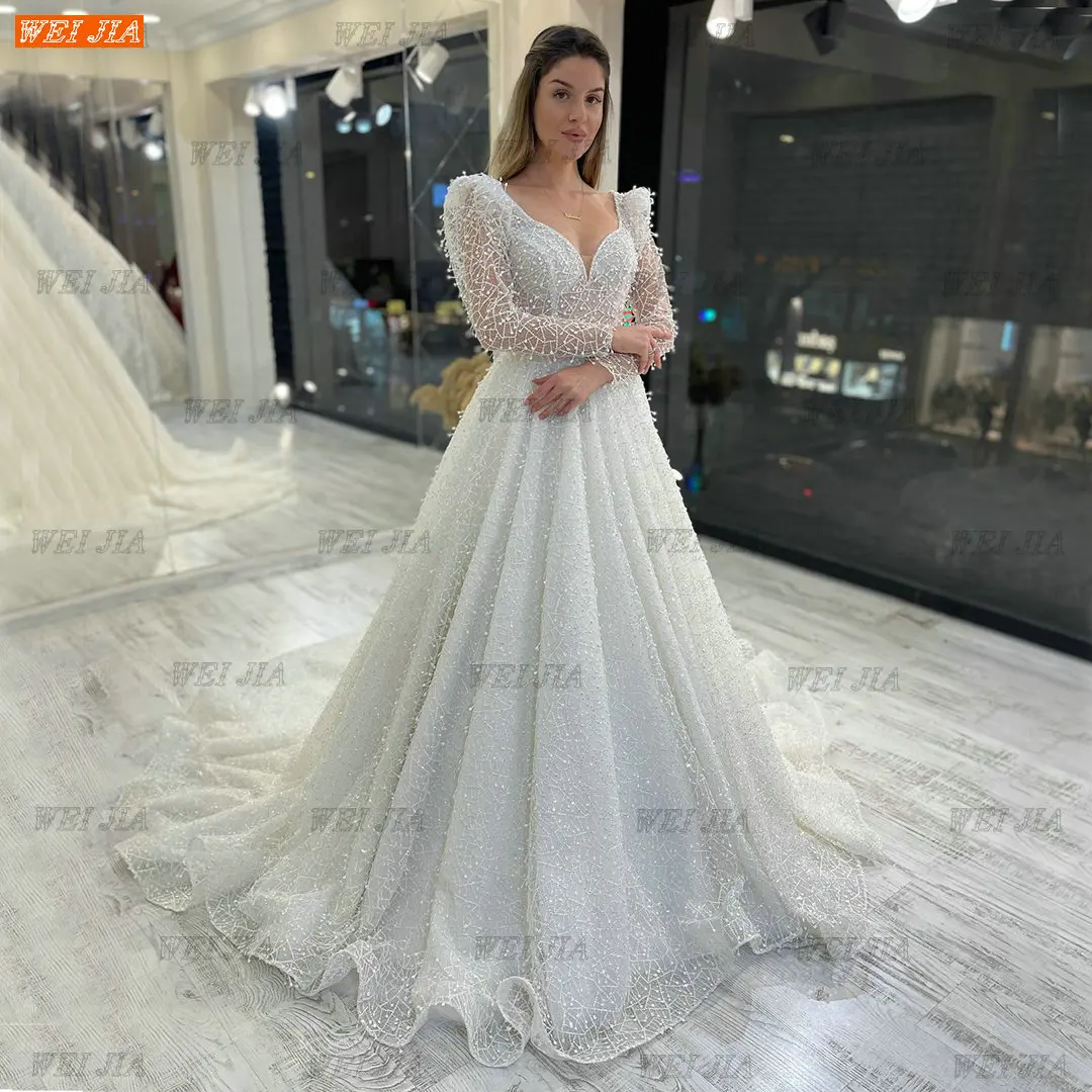 Elegant Long Sleeves Wedding Gown 2022 White Hochzeitskleid Lace Up Women Bride Dresses Customized Vestido De Noiva Princesa New 
Elegant Long Sleeves Wedding Gown 2022 White Hochzeitskleid Lace Up Women Bride Dresses Customized Vestido De Noiva Princesa New