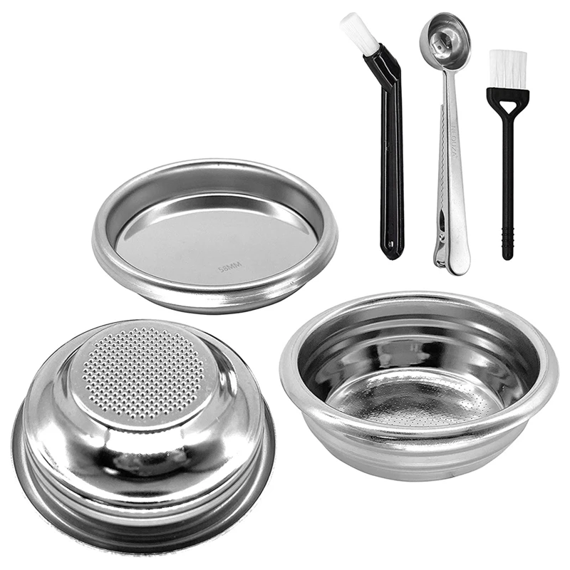 58Mm Stainless Steel Filter Basket 1/2 Cup For Espresso Bottomless Portafilter Compatible For Expobar/Breville 9/Nuova
58Mm Stainless Steel Filter Basket 1/2 Cup For Espresso Bottomless Portafilter Compatible For Expobar/Breville 9/Nuova