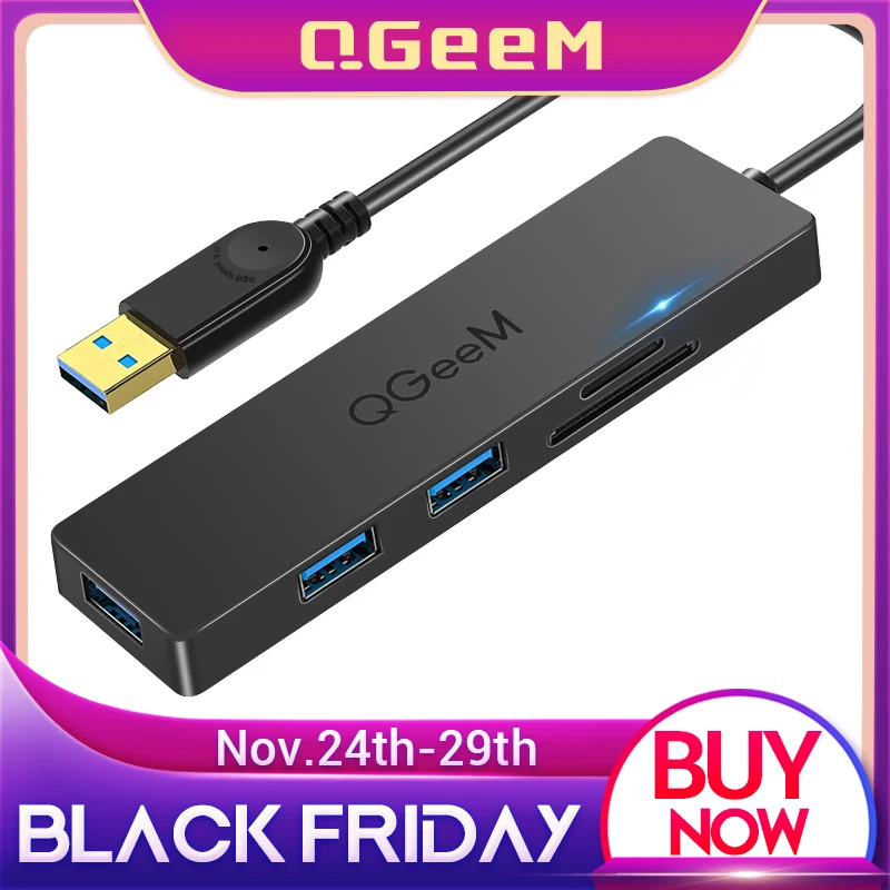 QGeeM USB Hub 3.0 Адаптер Кардридер USB-разветвитель для ноутбуков Xiaomi Macbook Pro 2015 iMac
