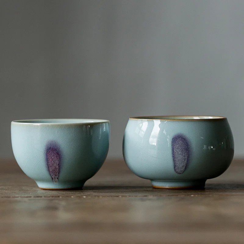 

Tea Cup Mug Ceramic Beautiful Ru Kiln Masterpiece Sign Teaware Ice Cracked Glaze Cyan-blue Creative Porcelain Arabic Tableware