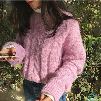 New Autumn Winter Womens O Neck Sweaters Loose Pullover Casual Fashion Korean Retro Pink Purple Knitted Sweater Green Crop Tops
New Autumn Winter Womens O Neck Sweaters Loose Pullover Casual Fashion Korean Retro Pink Purple Knitted Sweater Green Crop Tops