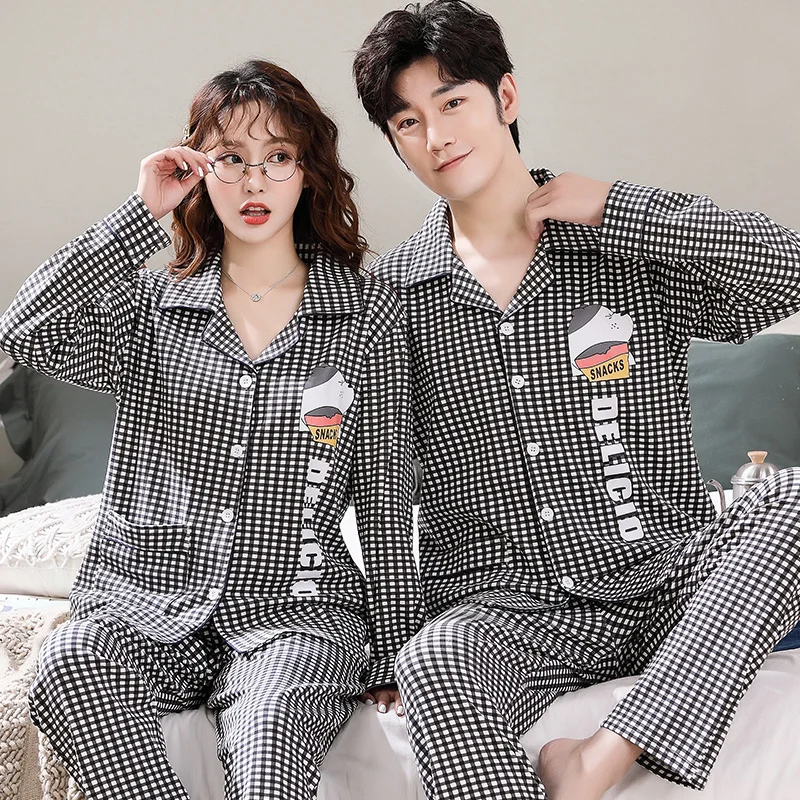 Spring 100% Cotton Couple Pajamas Set Long Sleeve Pajama For Women And Men Leisure Couple Matching Night Suit Plus Size L-4XL
Spring 100% Cotton Couple Pajamas Set Long Sleeve Pajama For Women And Men Leisure Couple Matching Night Suit Plus Size L-4XL