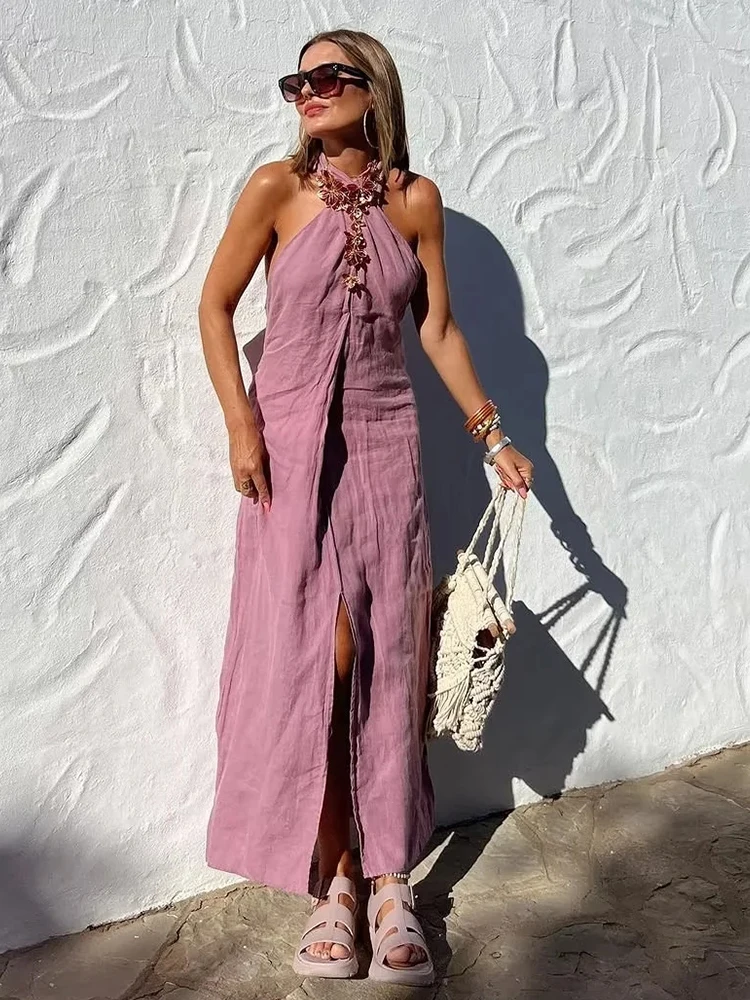 Linen Backless Halter Casual Maxi Long Summer Cotton Women Dress Sleeveless Sundress Robe Party Vestidos for Holiday 2023 
Linen Backless Halter Casual Maxi Long Summer Cotton Women Dress Sleeveless Sundress Robe Party Vestidos for Holiday 2023
