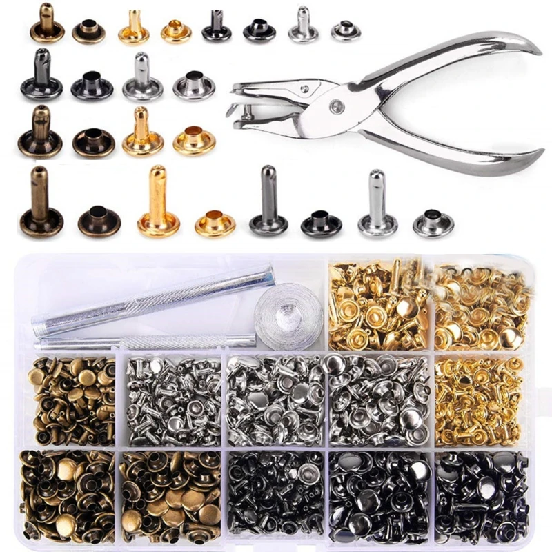 480 Sets Leather Rivets Double Cap Tubular Metal Studs with 3pcs Setting Tool Pliers Kit for Leather Craft Repairs Decoration
480 Sets Leather Rivets Double Cap Tubular Metal Studs with 3pcs Setting Tool Pliers Kit for Leather Craft Repairs Decoration