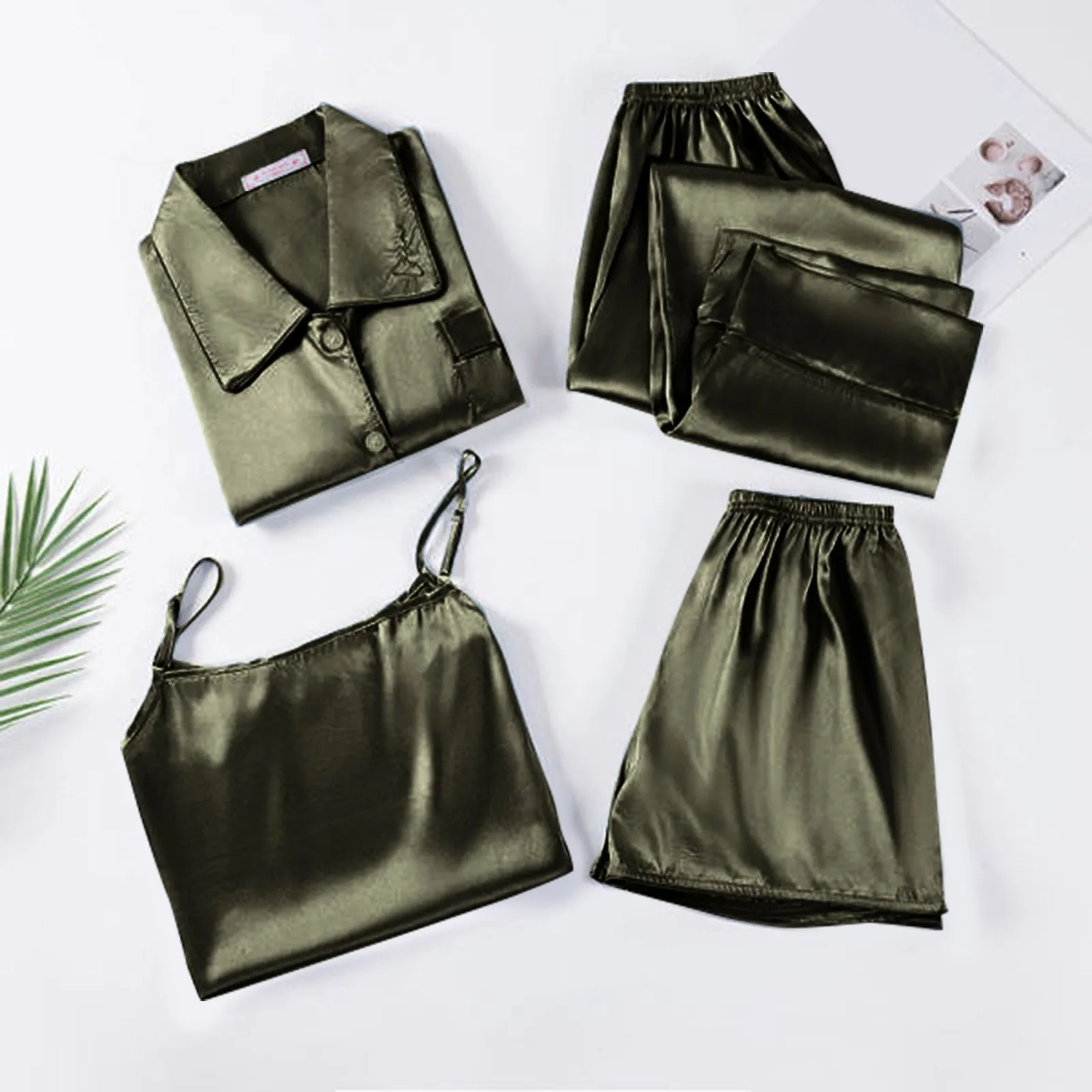 Women Sling Thin Four Piece Set Pajamas Long Pants+Long Shirts+Sling+Shorts Women's Home Wear Suit Loungewear Homewear 
Women Sling Thin Four Piece Set Pajamas Long Pants+Long Shirts+Sling+Shorts Women's Home Wear Suit Loungewear Homewear