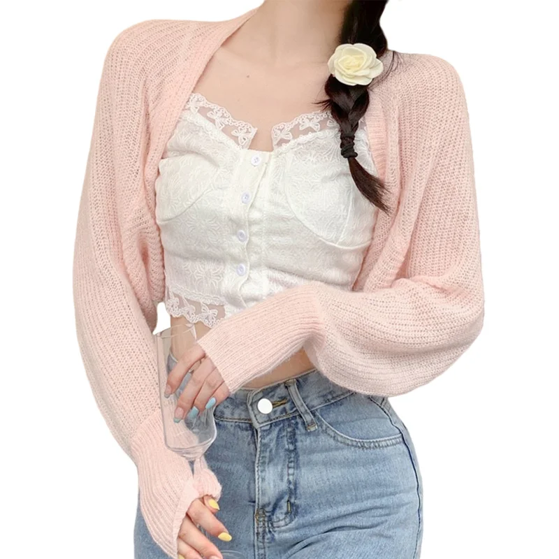 Women's Open Front Bolero Shrug Long Sleeve Solid Color Sun Protection Knit Cropped Cardigan
Women's Open Front Bolero Shrug Long Sleeve Solid Color Sun Protection Knit Cropped Cardigan
