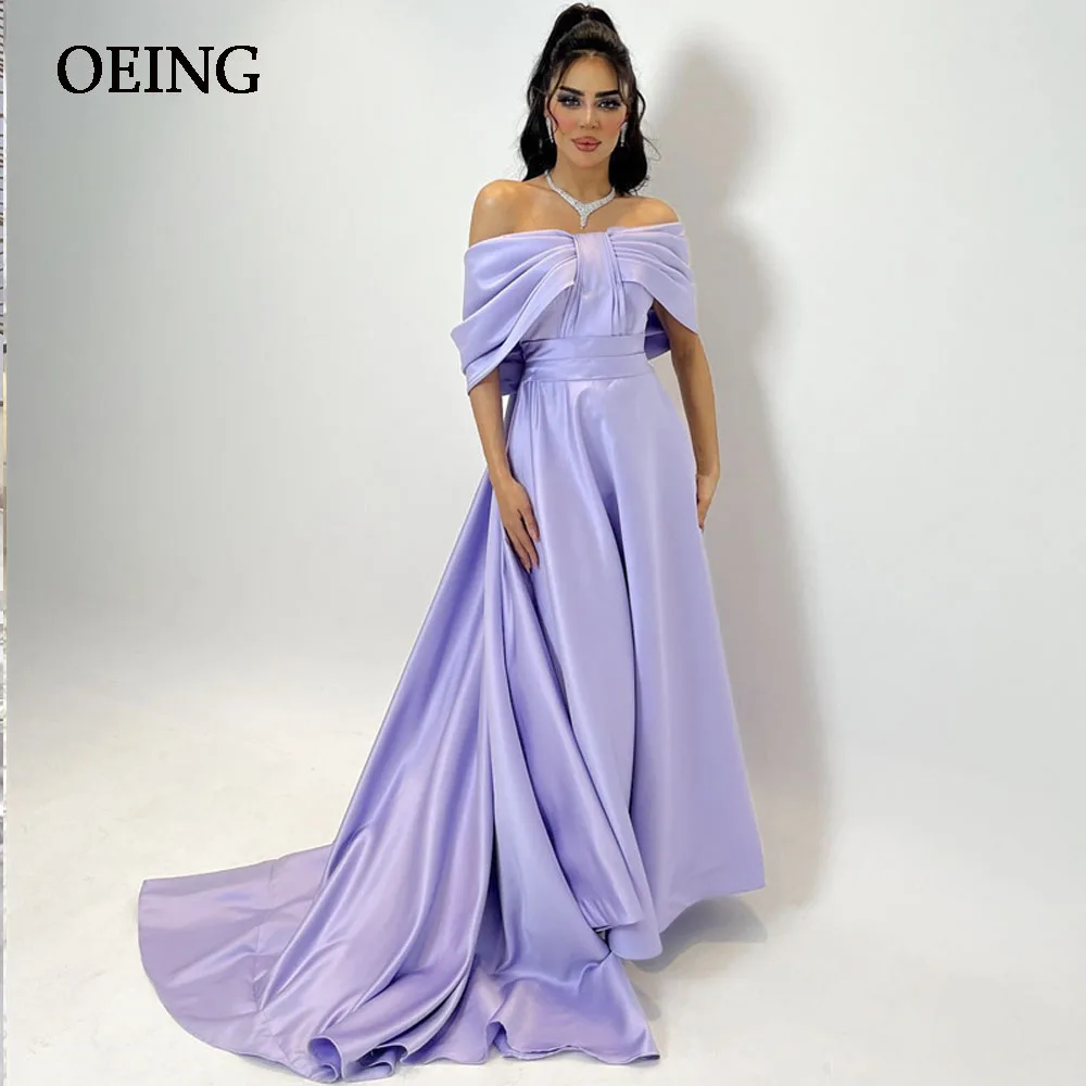 

OEING Lavender Bow Off The Shoulder Prom Dresses Long Train Evening Dress Floor Length Formal Occasion Gown Vestidos De Noche