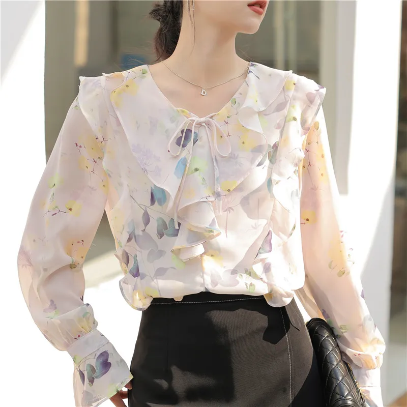 Chiffon Women's Shirts New Printed Casual Blouses Loose Ladies Clothing Spring/Summer V-Neck FASHION Long Sleeves Ruffles Tops
Chiffon Women's Shirts New Printed Casual Blouses Loose Ladies Clothing Spring/Summer V-Neck FASHION Long Sleeves Ruffles Tops