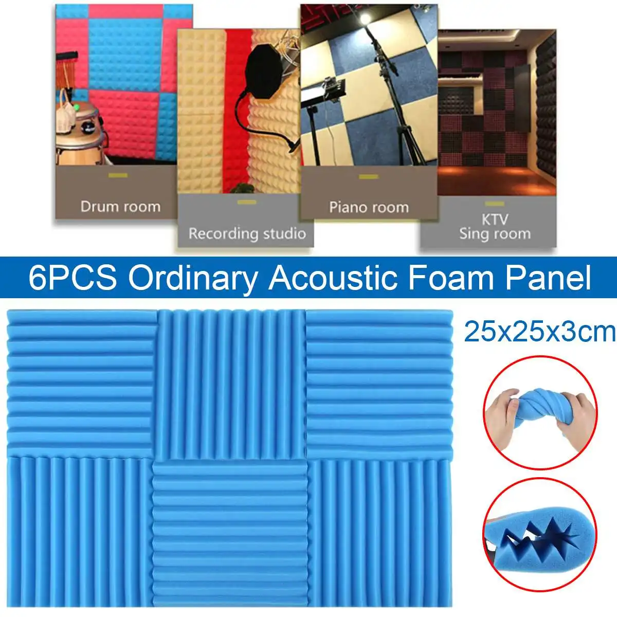 25x25x3cm 6pcs Acoustic Foam Panels Studio Wedge Tiles Soundproof Wall Pad Sound Insulation Absorbing Treatment
25x25x3cm 6pcs Acoustic Foam Panels Studio Wedge Tiles Soundproof Wall Pad Sound Insulation Absorbing Treatment