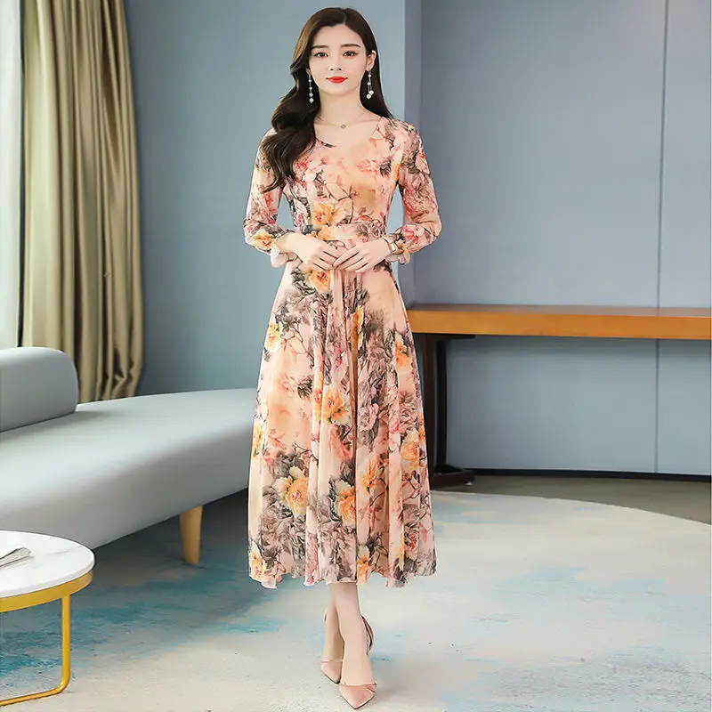 Women Floral Print Midi Dresses Autumn Korean Fashion Chiffon Dress 2022 Spring New Elegant Bodycon Party Vestidos Robe E258 
Women Floral Print Midi Dresses Autumn Korean Fashion Chiffon Dress 2022 Spring New Elegant Bodycon Party Vestidos Robe E258