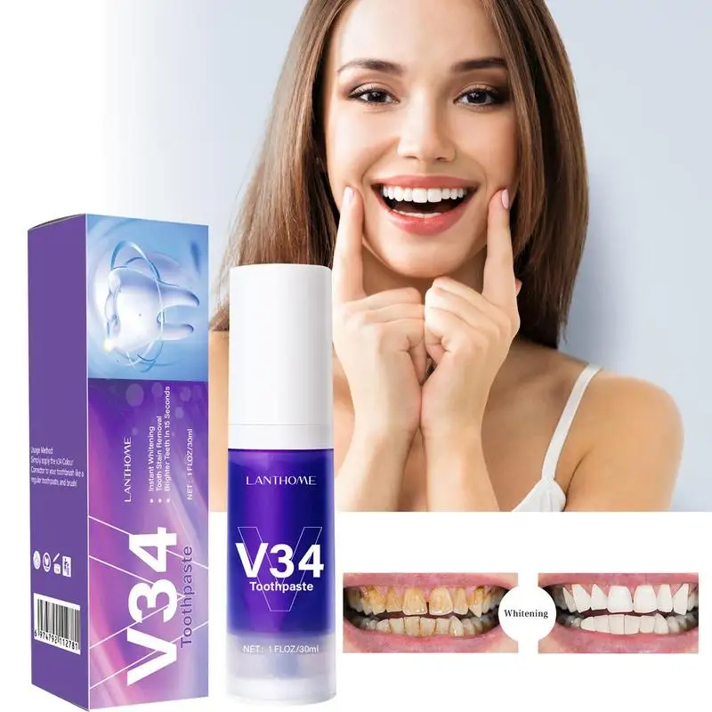 V34 Purple Corrector Teeth Whitening Toothpaste Enamel Care Easy Smile Removal Plaque Stain Reduce Yellowing Oral Clean Care
V34 Purple Corrector Teeth Whitening Toothpaste Enamel Care Easy Smile Removal Plaque Stain Reduce Yellowing Oral Clean Care