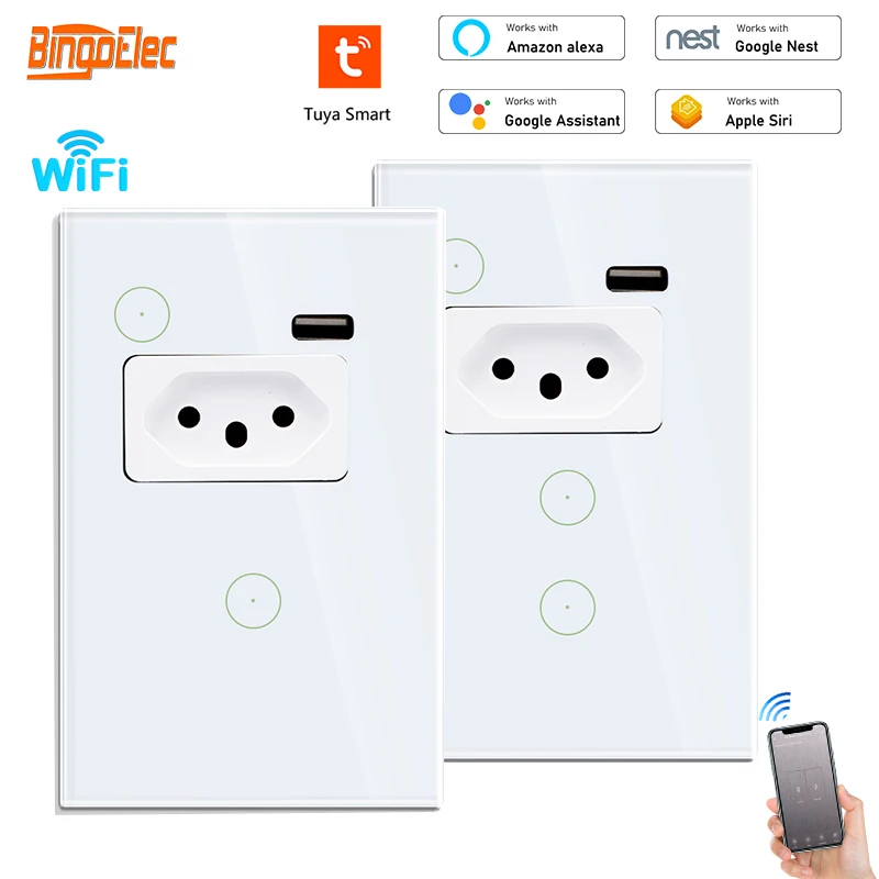 Bingoelec Tuya Brazil WiFi Wall Switch With USB Socket Touch Glass Panel 1/2gang Outlet Smart Life App Remote Timing
Bingoelec Tuya Brazil WiFi Wall Switch With USB Socket Touch Glass Panel 1/2gang Outlet Smart Life App Remote Timing
